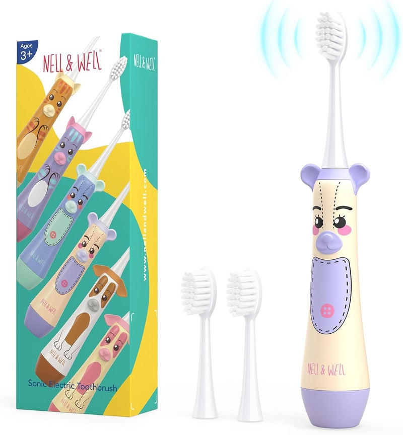 NELLWELL Kids Electric Toothbrush, 2-Min Timer, 3 Modes with Memory, IPX 7 Waterproof, Battery Powered Kids Toothbrush with 3 Soft Bristles Heads for Children Boys and Girls Ages 3+… - Image 1